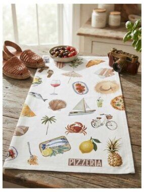 NWT Porter Lane Home (PLH) "VACANZA IN ITALIA" Tea Towel White WATERCOLOR-STYLE
